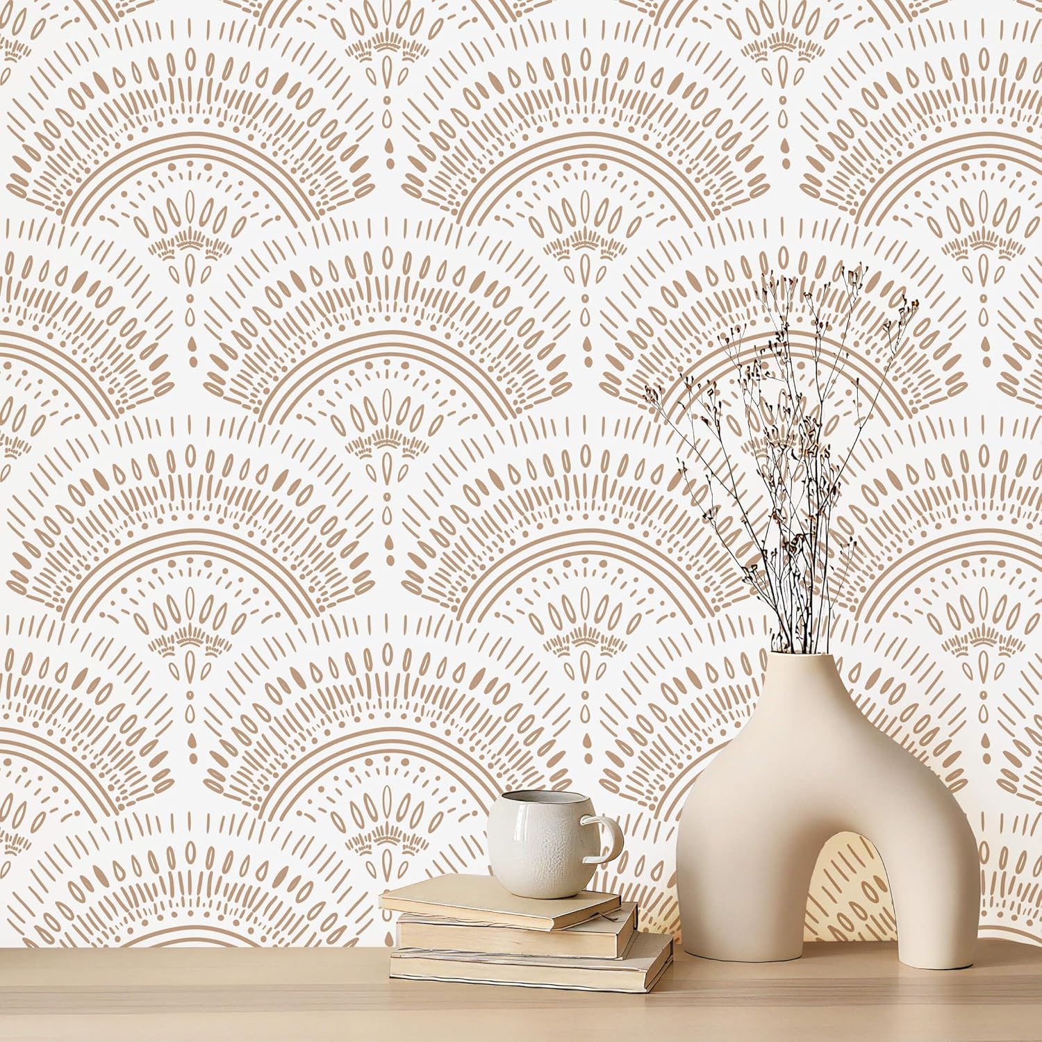 Heroad Peel and Stick Wallpaper White and Orange Brown Contact Paper Geometric Removable Wall Paper for Nursery Room Bedroom Bathroom Cabinets Vinyl Roll Self-Adhesive Waterproof 16.1" x 118"