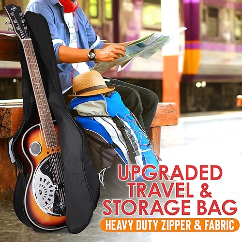 Miniatura 7 de Pyle Resophonic - Guitarra acústica eléctrica, 6 cuerdas Sunburst con preamplificador integrado, funda, accesorios