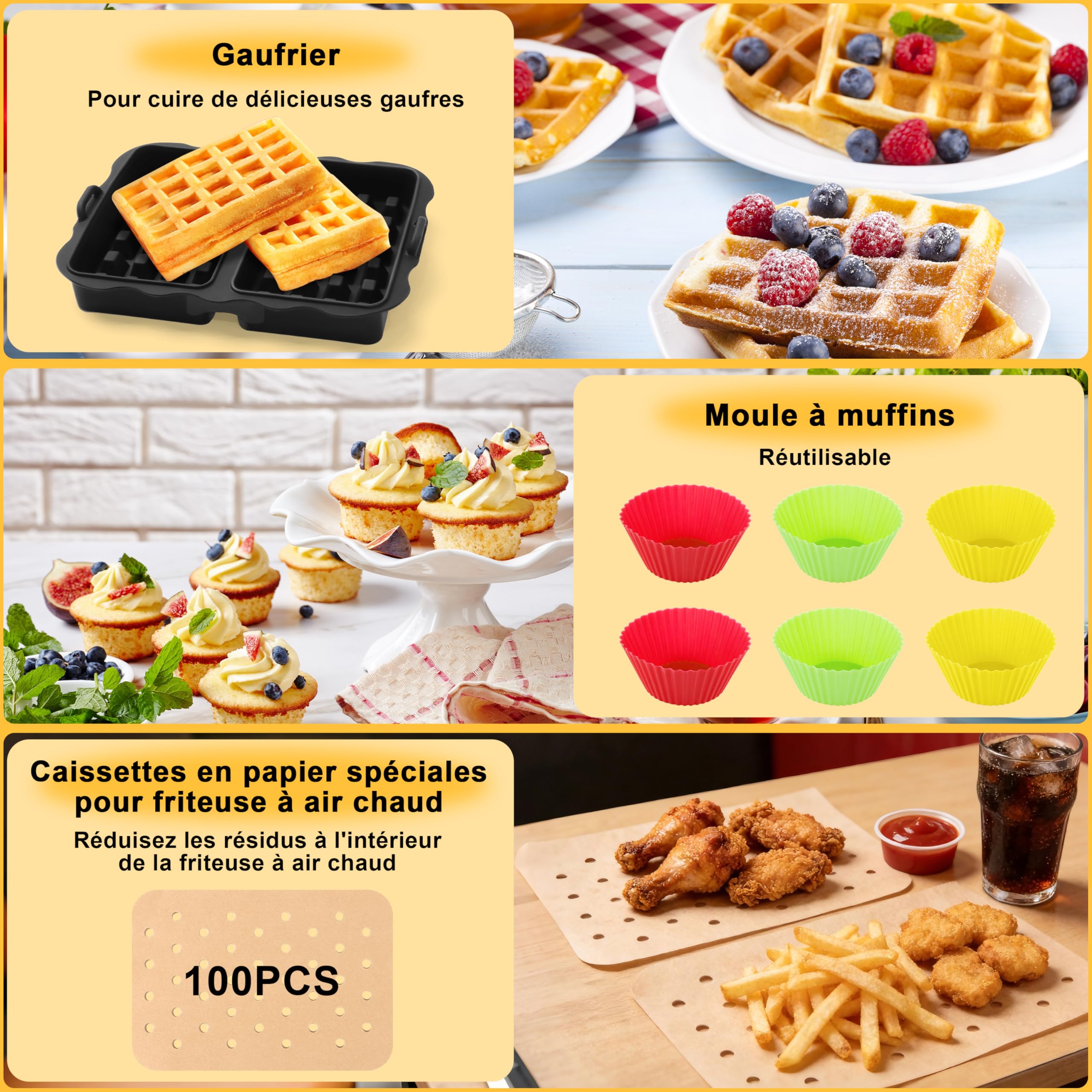 Charmofun Accessoires Air Fryer Ninja 10.4L, Moule Silicone Air Fryer pour Ninja Foodi FlexDrawer 10,4 L AF500EU/AF500EUCP(1x10,4L & 2x5,2L), Réutilisable Plat Idéal pour réunions de Famille/Amis