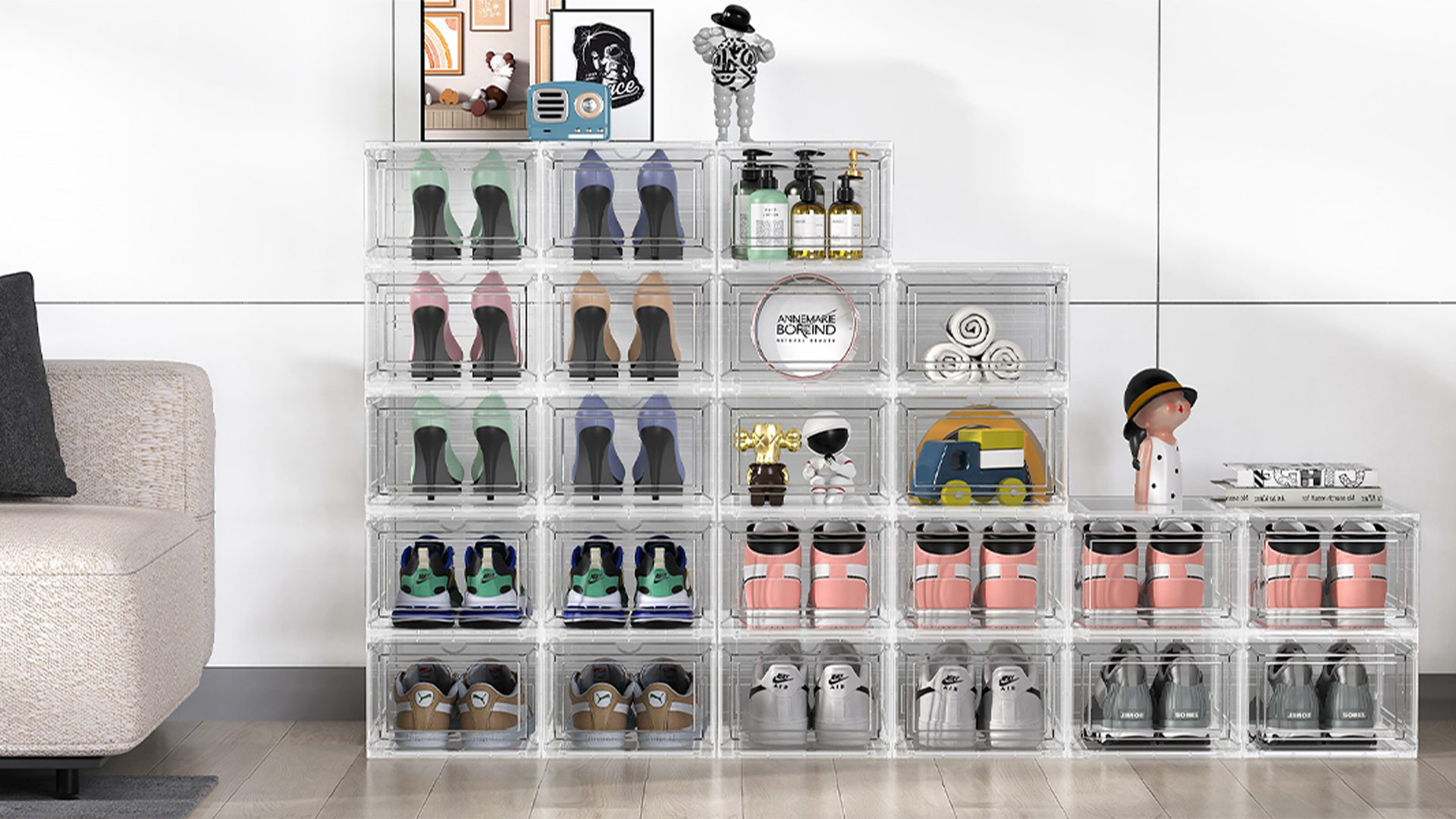 10 Pack Thickened Clear Stackable Shoe Organizer, Clear White