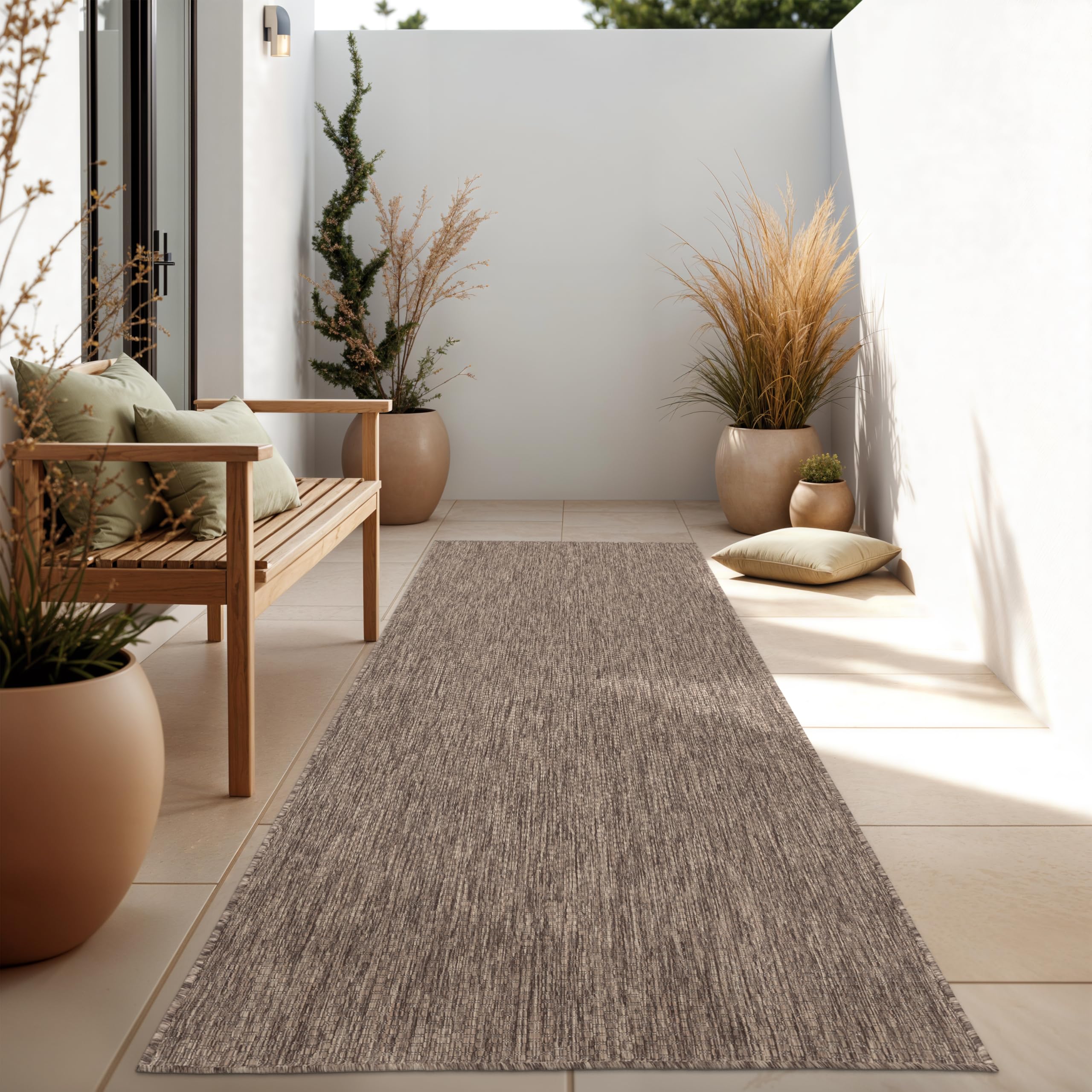Paco Home Tappeto Per Esterno Balcone Terrazza Tappeto Cucina Monocolore Mélange, Dimensione:​60x100 cm, Colore:​Taupe