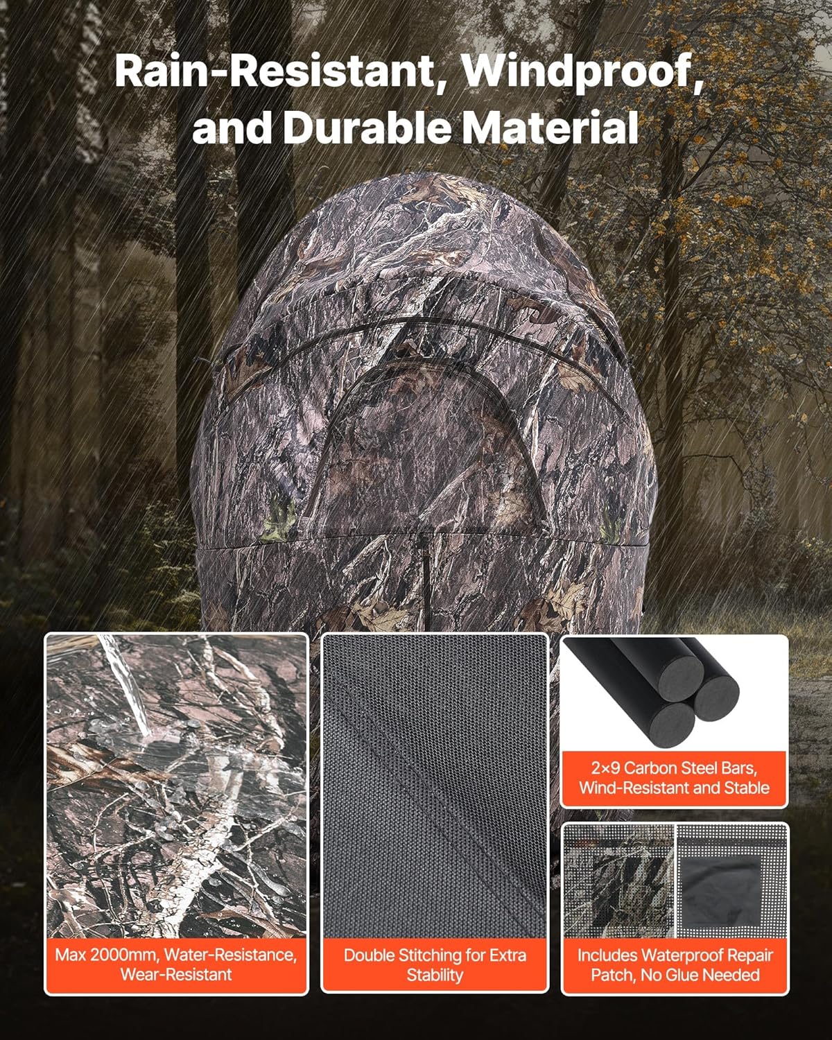 VEVOR Hunting Blind，See Through Ground Blinds with Carrying Bag, 360 Degree Portable Camouflage Tent，Durable Concealed Shelter with Silent Side Door and Window, for Turkey and Deer