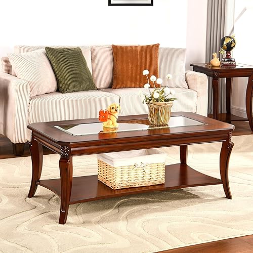 Miniatura 6 de Juego de 3 mesas de sala de estar, una mesa auxiliar y dos mesas auxiliares con parte superior de vidrio templado, sofá de mediados de siglo y mesa