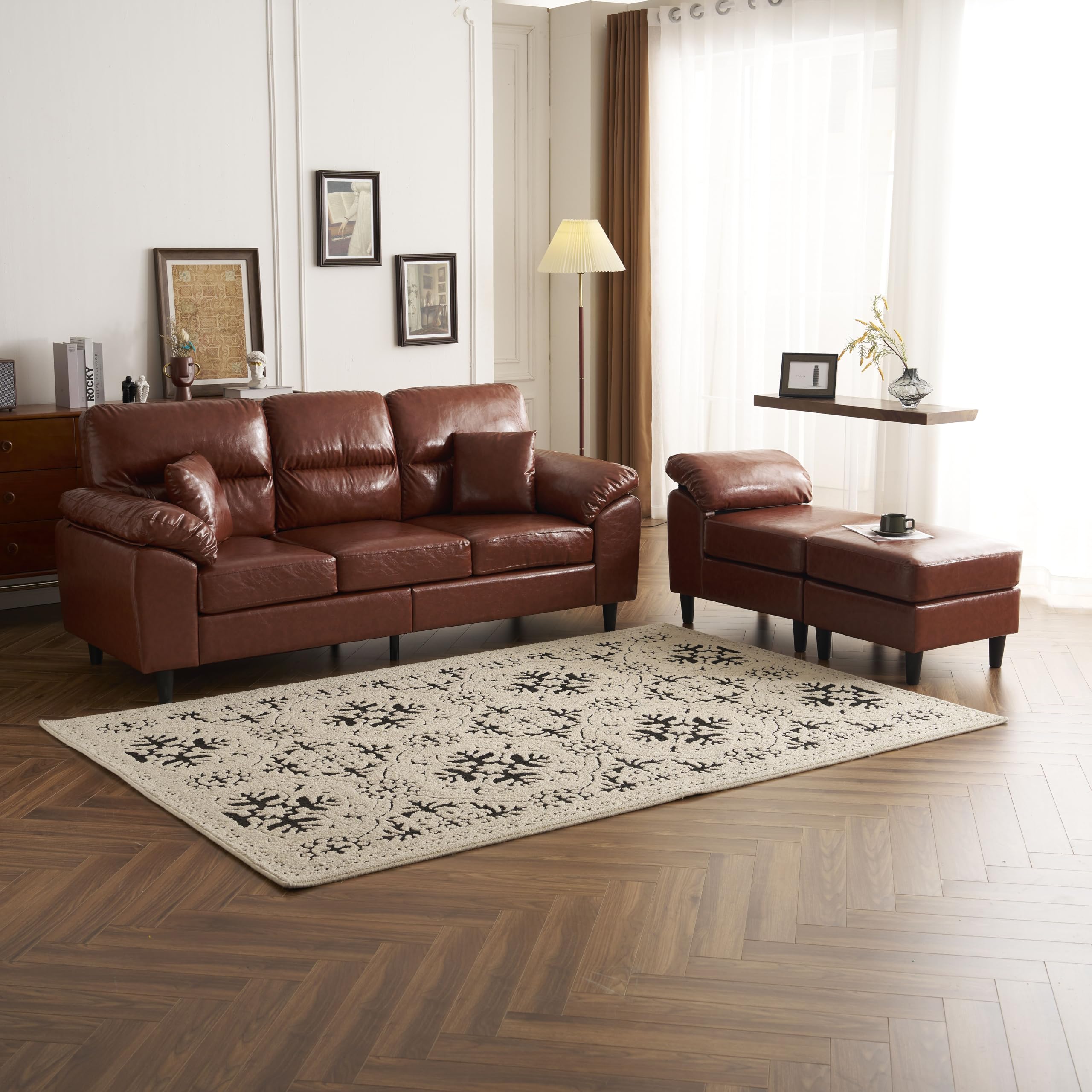 超人気！ ソファーセット 2-5人掛け クッション付き 肘付き Brown Amazon｜ソファ ソファーセット 5人掛け 2-5人掛け L字 クッション付き