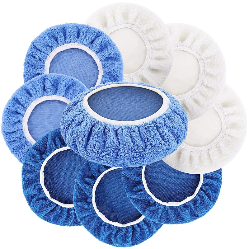 Kit com 9 Boinas para Polimento Automotivo Dwrttow de 24,1 cm, Microfibra, Lã e Coral Fleece