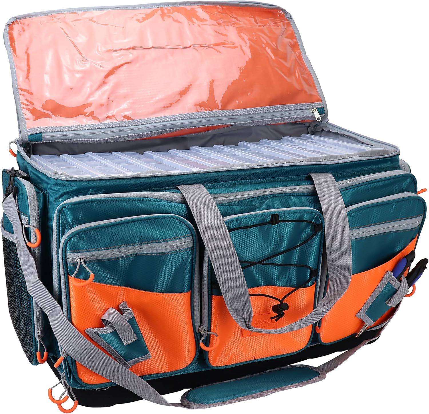 OSAGE RIVER Fishing Tackle Bag with Tackle Boxes, Saltwater Fishing Gear Bag, Tackle Box Organizer with Waterproof Non-Slip Bottom, Padded Shoulder Strap, and Fishing Pliers, Fishing Gifts for Men