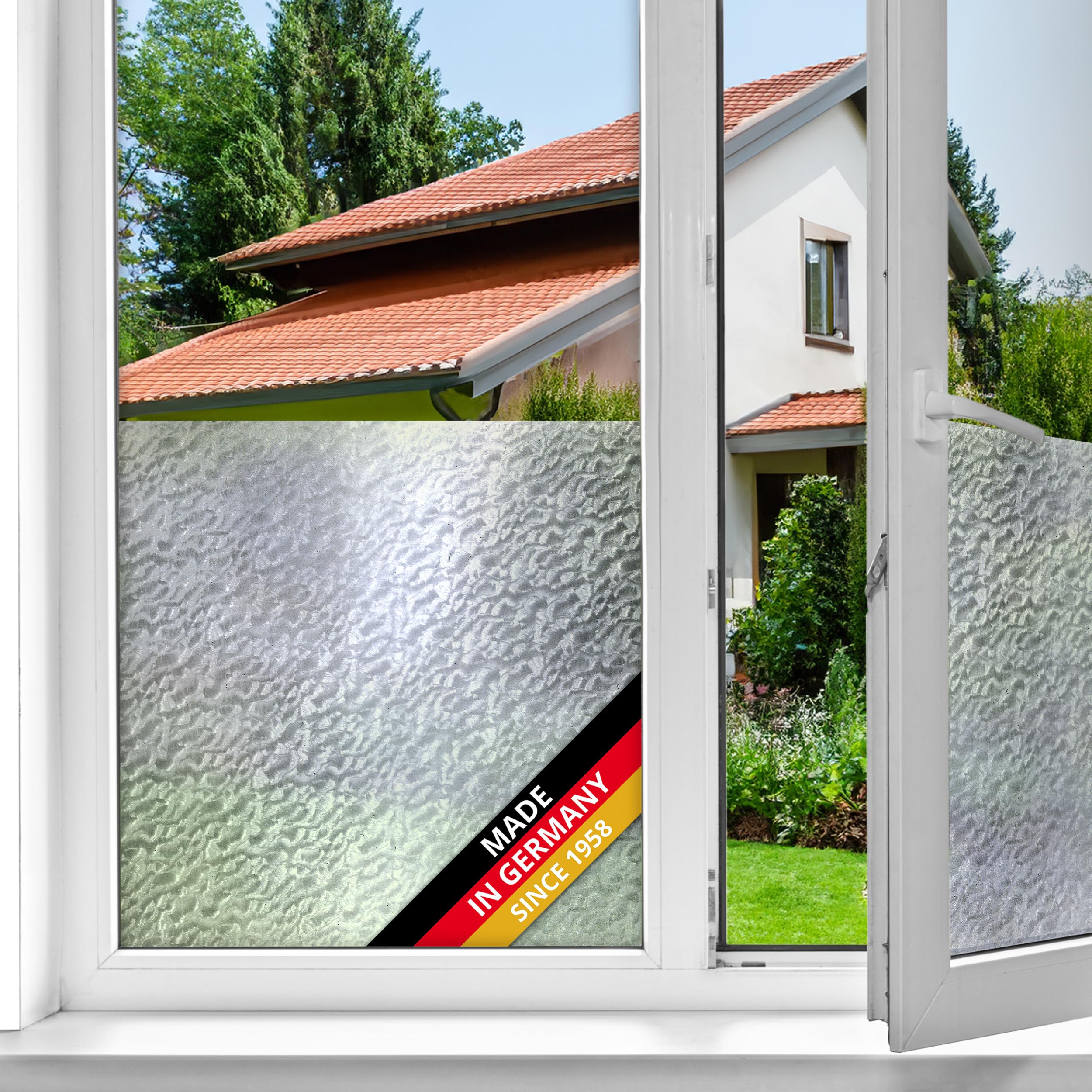 d-c-fix window film privacy Snow – 45cm x 2m – self adhesive vinyl films for glass windows with a modern fog pattern – opaque, frosted, decorative for bathroom, home & kitchen