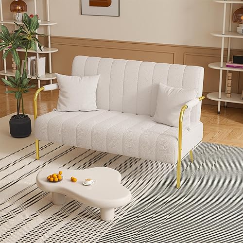 Sofá biplaza tapizado moderno de terciopelo sofá de 2 plazas de mediados de siglo de 60 pulgadas sofá de cachemira con 2 almohadas patas de metal