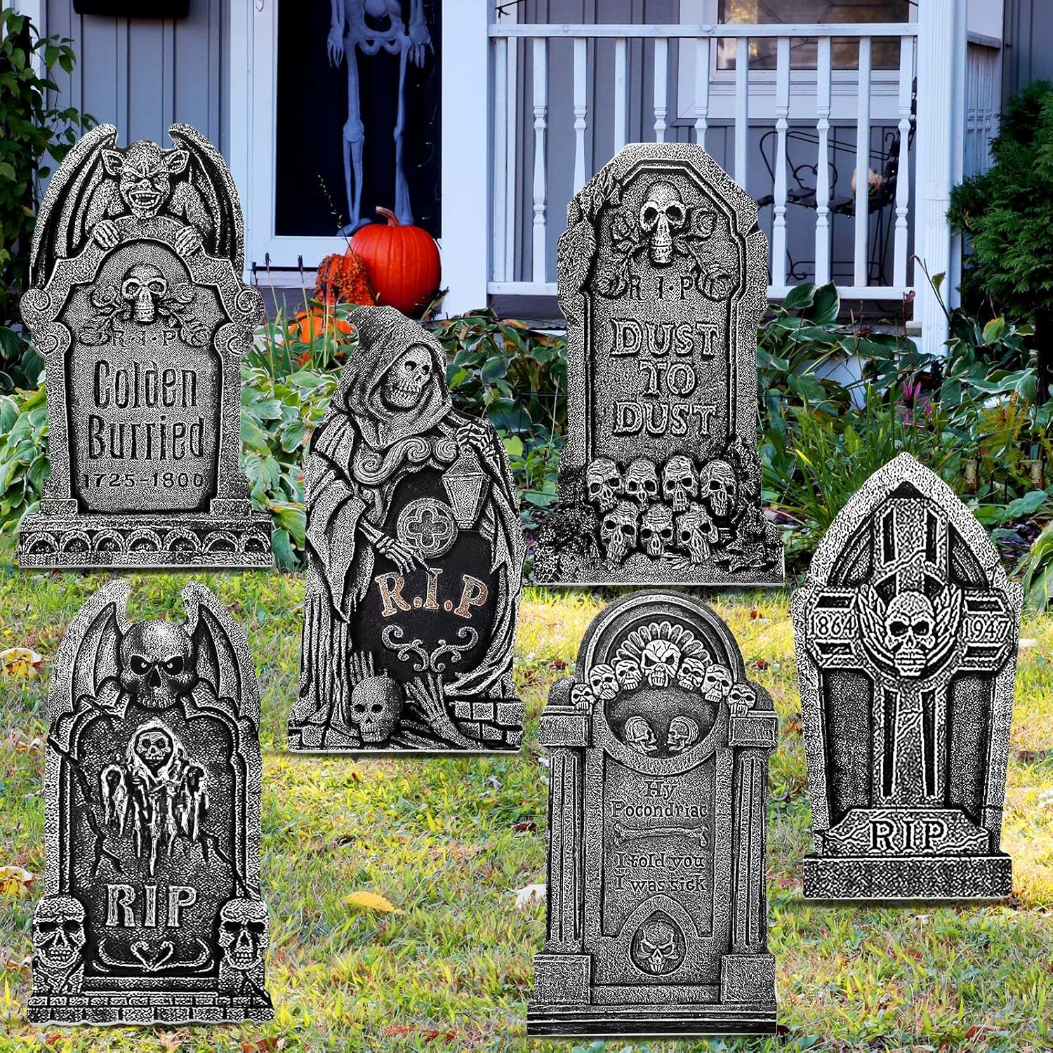 Yerliker 6 Styles 27 Inch Halloween Tombstone Outdoor Decorations Yard Stakes Signs Graveyard Tombstones for Halloween Props Lawn Decorations 27 Inch Tall