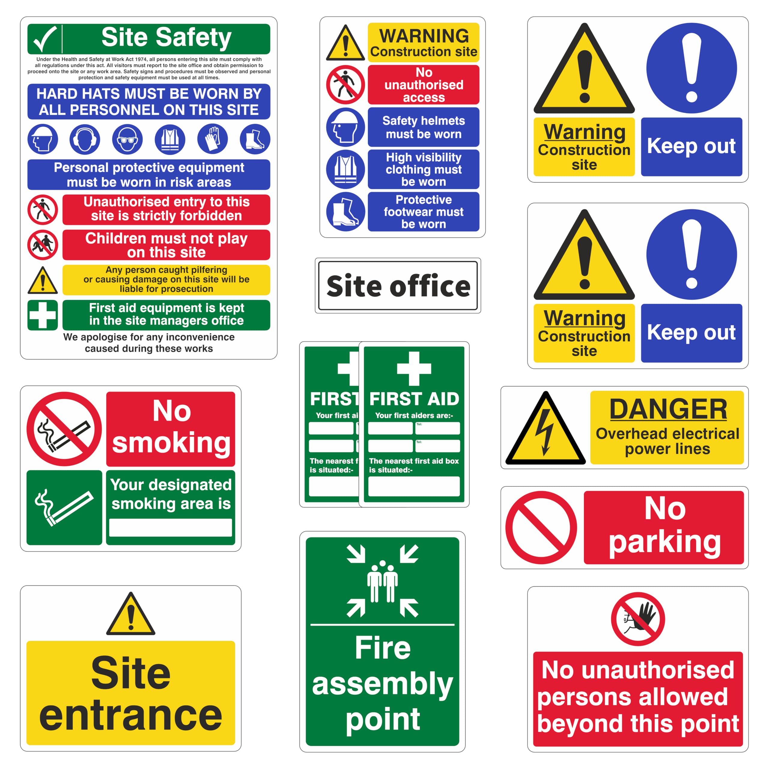 13 Piece Construction/Building Site Safety Sign Starter Pack Bundle for Workplace, Site & Building Safety – Durable, Easy-to-Mount Signage by LI-Safety