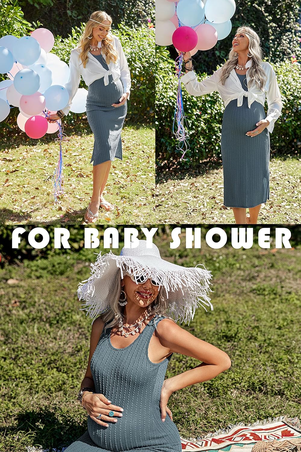 Ekouaer Women's Maternity Dress Rib Knit Sleeveless Tank Side Slit Bodycon Dresses Pregnancy Clothes S-XXL - Image 4