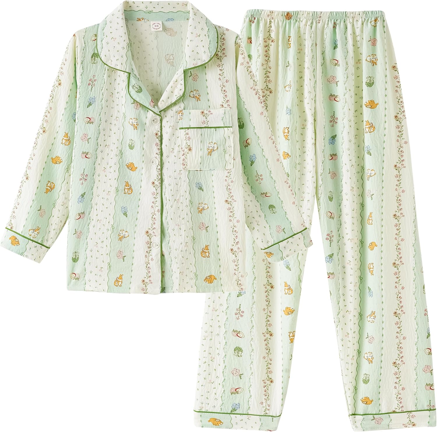 Vopmocld Girls Button Down Pajama Sets Soft Polyester Lapel Collar Long Sleeve Long Pants Sleepwear for Teen Cozy Nightwear