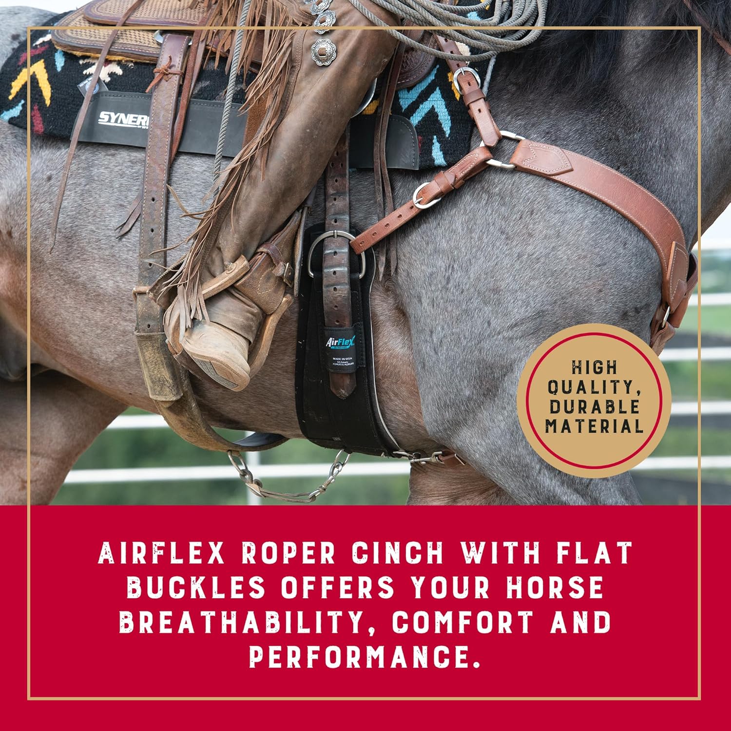 Weaver Equine AirFlex ‎Roper Horse Cinch, Anti-Slip Nylon Webbing Saddle Cinch Girth with Smart Cinch Buckle, Western Horse Riding Supplies, Black