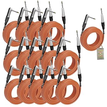 Fat Toad 20ft Right Angle Guitar Cables ShieldedPRO X Series 24 Pack 1/4 Inch TS Instrument Cords 24 AWG Wires for Amp, Pedal, Bass, Studio Use
