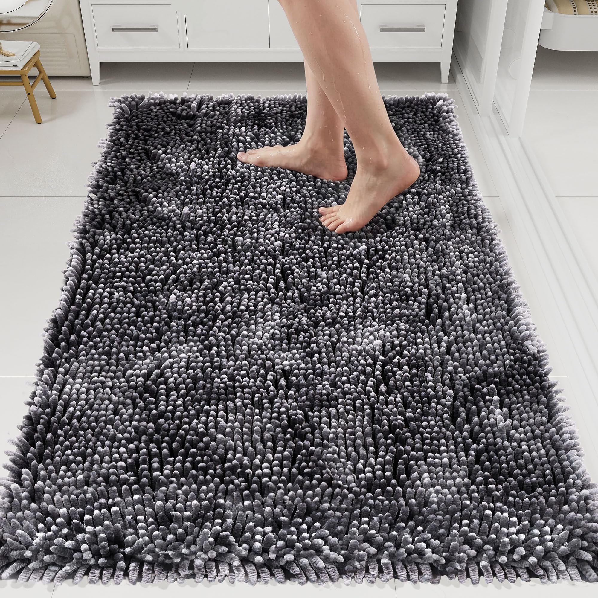 HOMEK Bathroom Rugs Mat 48 x 24, Soft Absorbent Chenille Bath Rugs, Rubber Backing Bath Mats for Bathroom Floor, Tub, Shower, Bedroom, Home Decor
