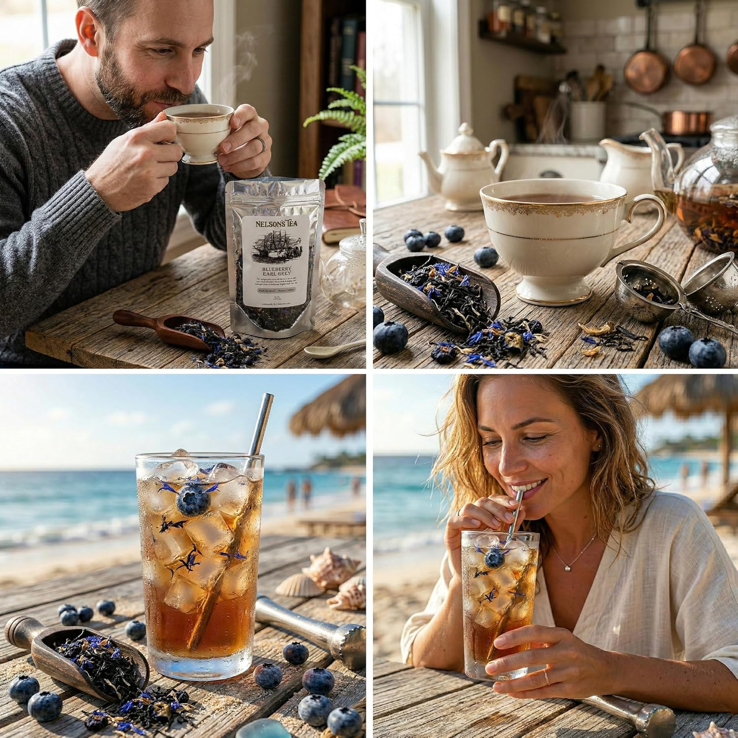 Nelson's Tea Blueberry Earl Grey Loose Leaf Tea w/Blueberries & Cornflower Petals - 1lb Refreshing Twist on Classic Earl Grey w/Natural Flavors & Premium Black Leaves, Excellent for Cold & Hot Brew