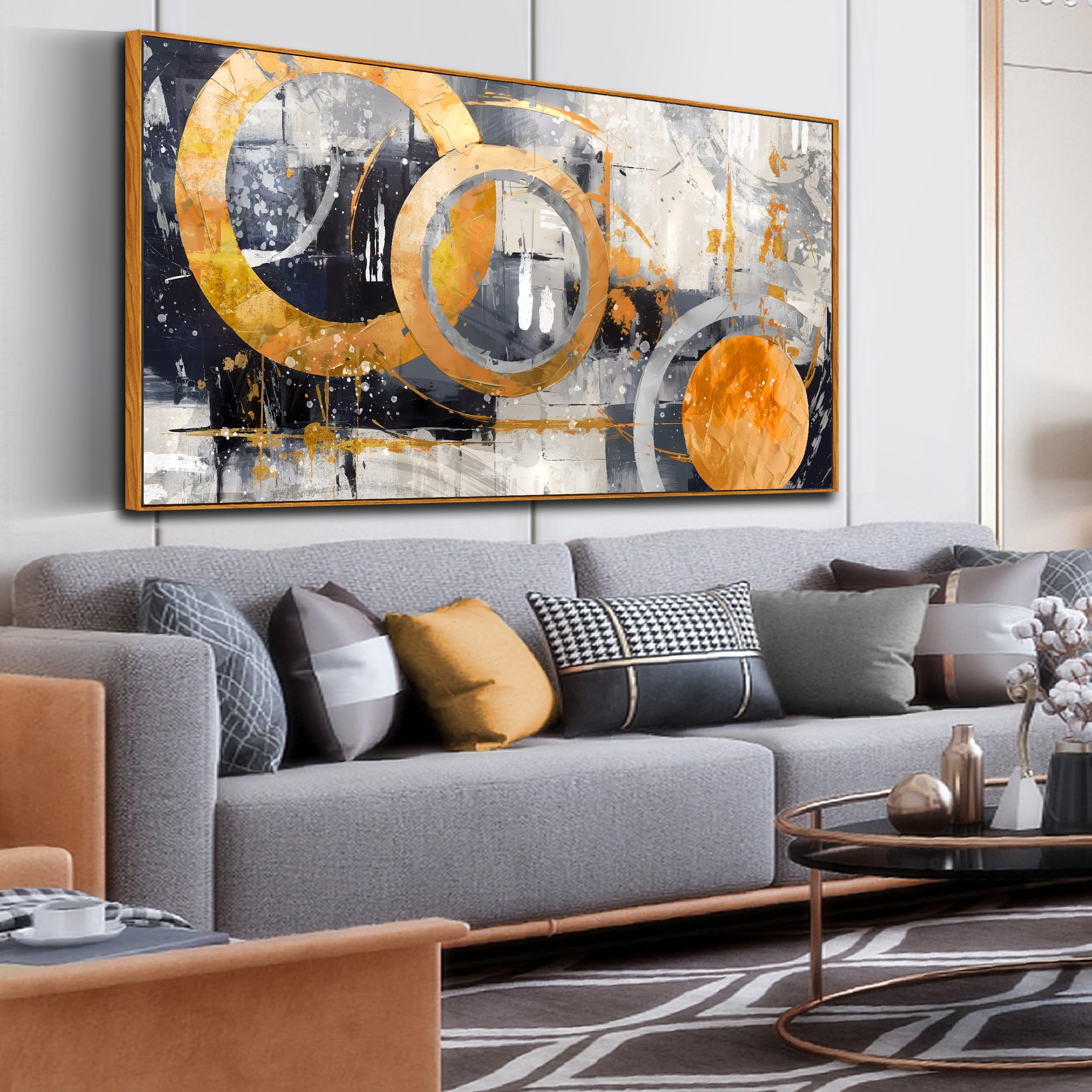 Photo 1 of CGXART Yellow Abstract Wall Art - Framed Wall Art Bedroom - Large Modern Wall Decor for Living Room Ready to Hang Size 29" x 59"