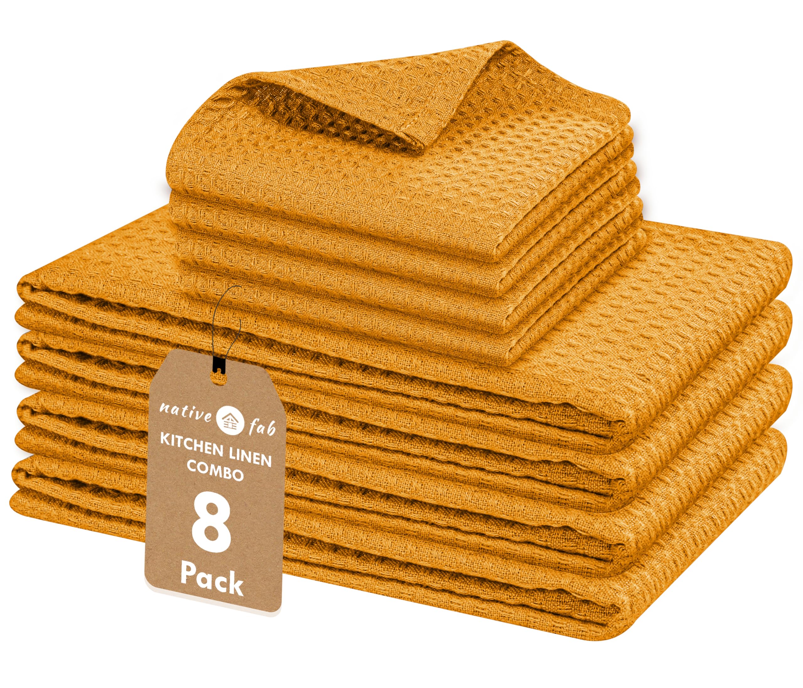 Native Fab Cotton Kitchen Towel & Dish Cloth 8 Piece Set - Machine Washable, Absorbent & Durable Towels for Cleaning, Cooking, Baking - Ideal for Home