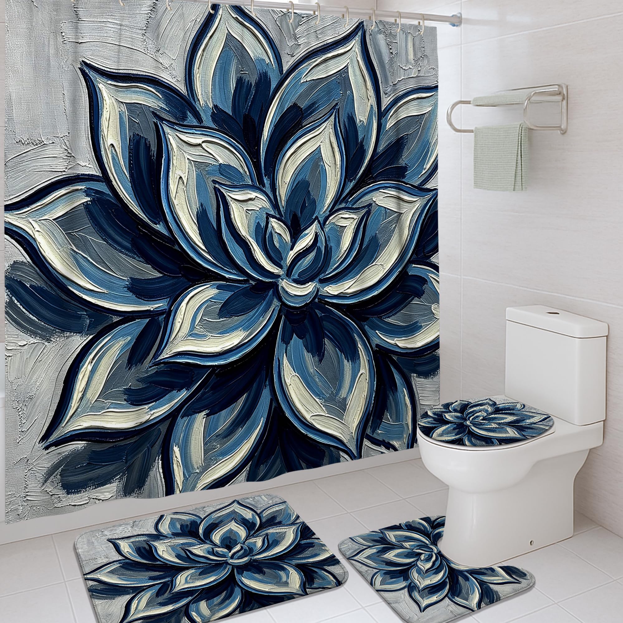 Rideau de douche bleu marine moderne 183x183 cm lavable avec crochets pour salle de bain d'hôtel