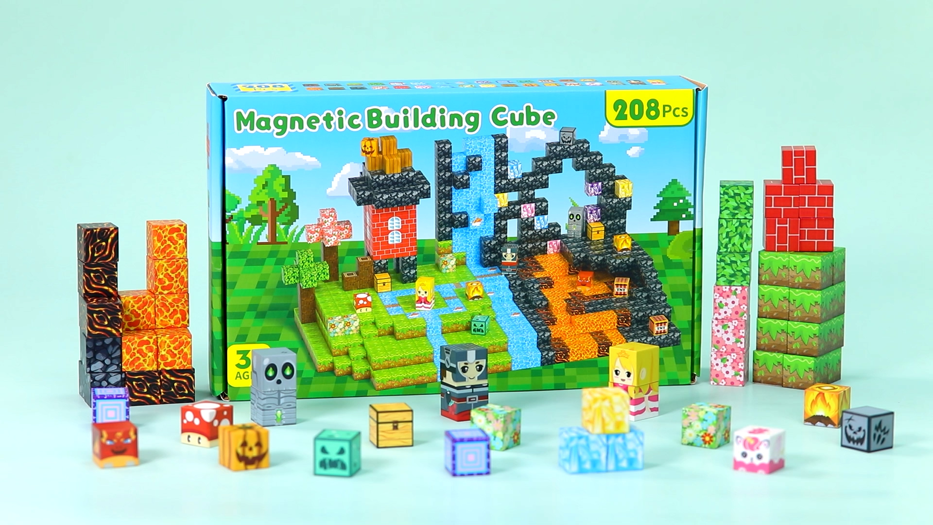 Magnetic Building Blocks for Kids, 208PCS Magnetic Cubes Set, 34