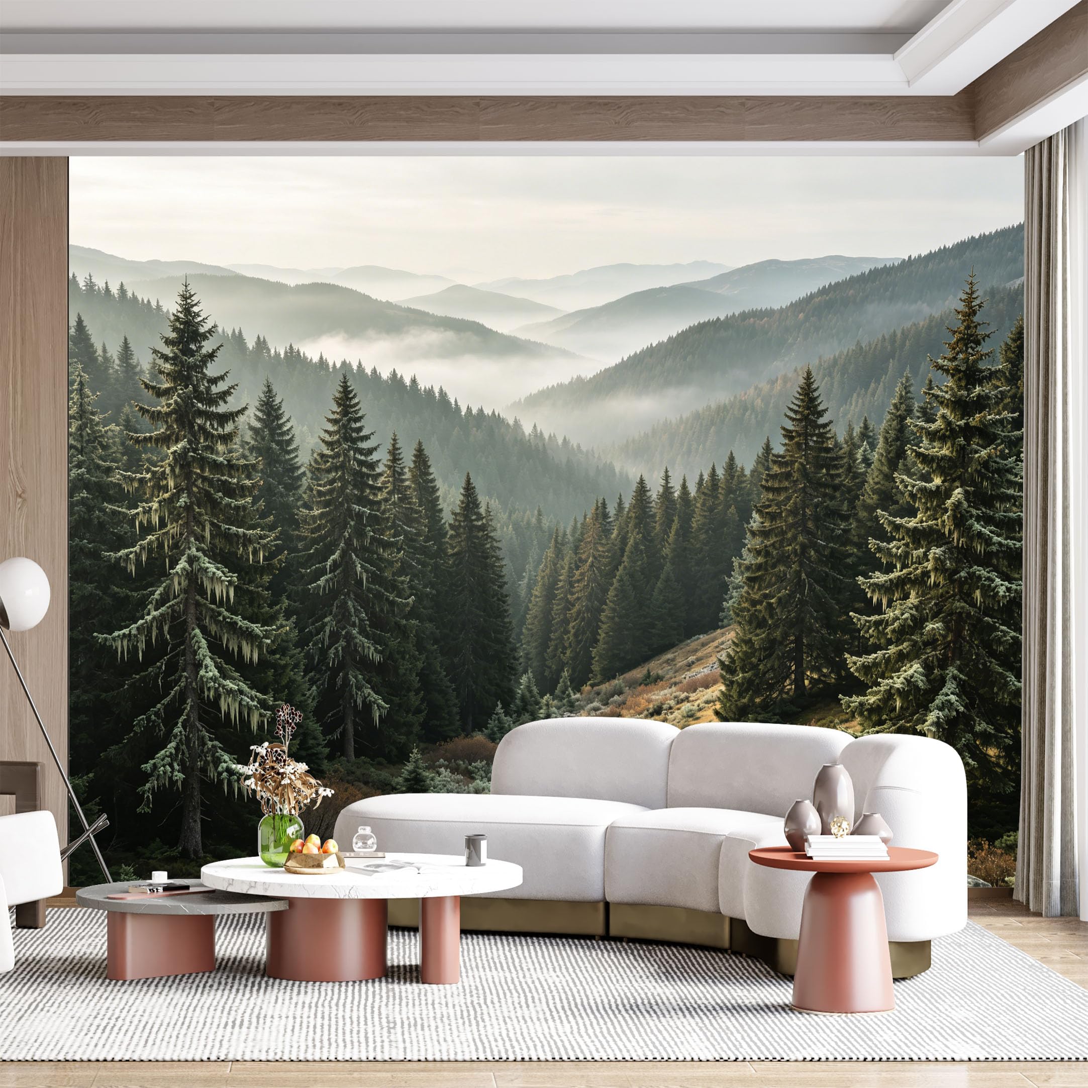 Custom Size Wall Mural Misty Forest Mountain Landscape Pine Trees Forest Nature SelfAdhesive Wall Fabric Removable for Home Office Decor