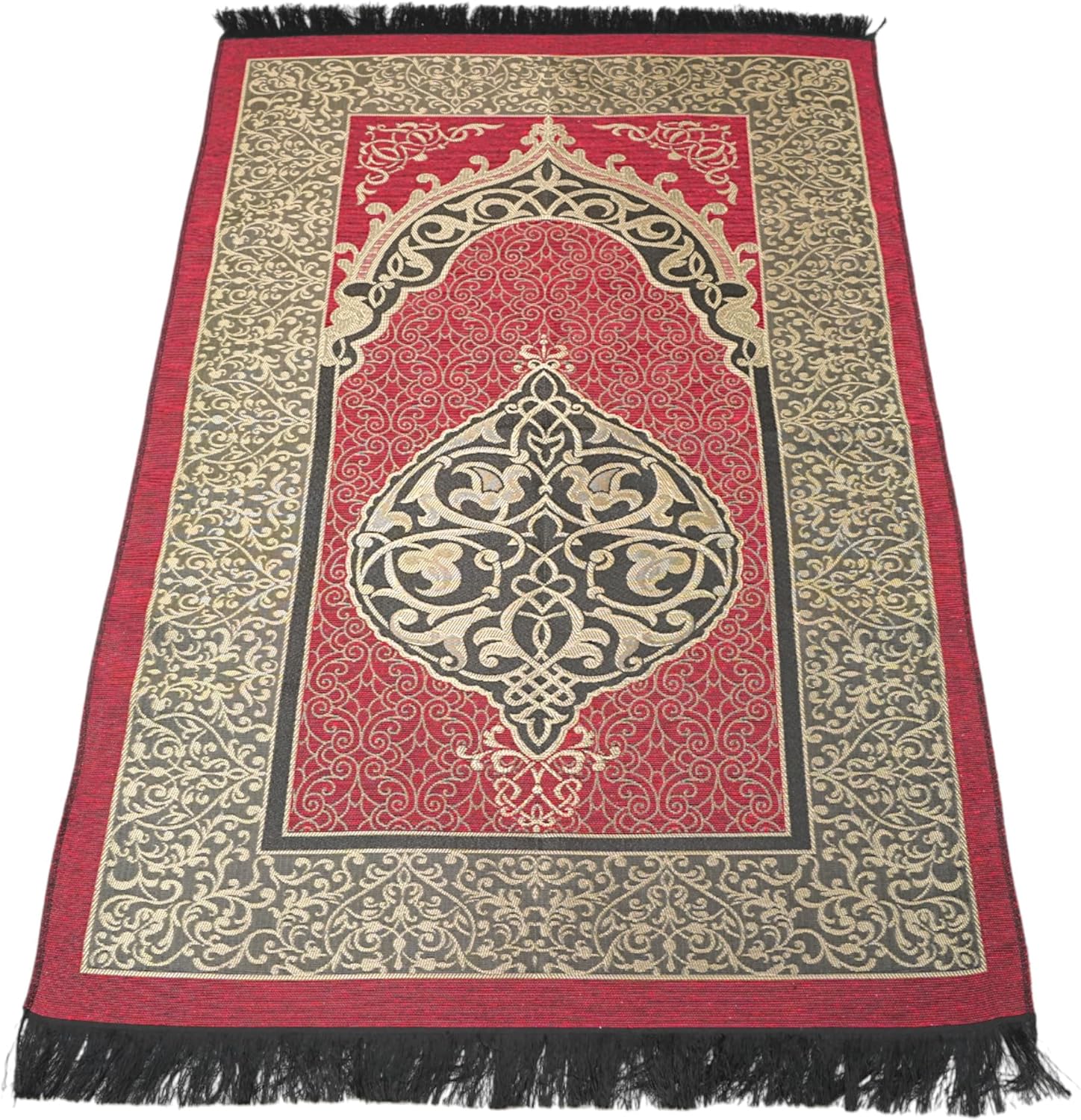 Modefa Islamic Gifts Prayer Mat | Thin Woven Praying Mat Muslim Prayer Rug | Muslim Gifts for Men Ramadan Gifts with Tesbih Prayer Beads | Ottoman Rug with Cylinder Gift Box Set Ramadan (Red)
