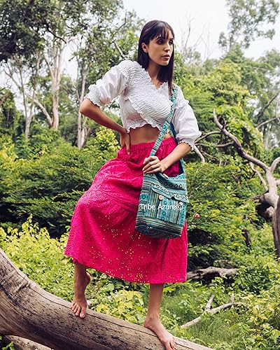 Miniatura 8 de Tribe Azure Aztec - Bolso bandolera para mujer color negro blanco tejido hecho a mano estilo informal talla L Negro Blanco M