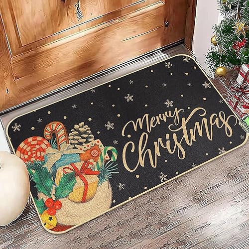 Miniatura 2 de Sawowkuya Felpudo con texto en inglés Merry Door, 17 x 29 pulgadas, tapete antideslizante para interiores, tapete rojo de Navidad para interiores y