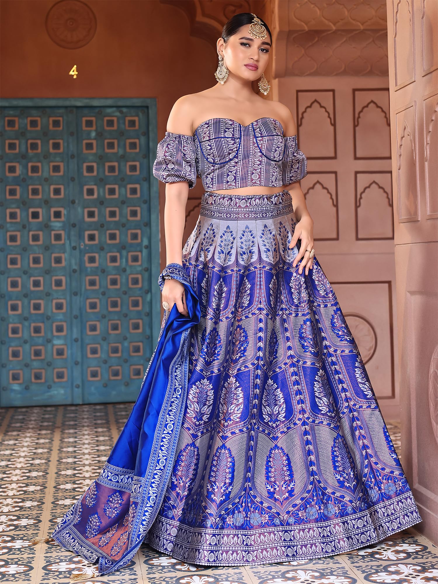 PURVAJA Lehenga Choli damski zestaw ze sztucznego jedwabiu, półszyty