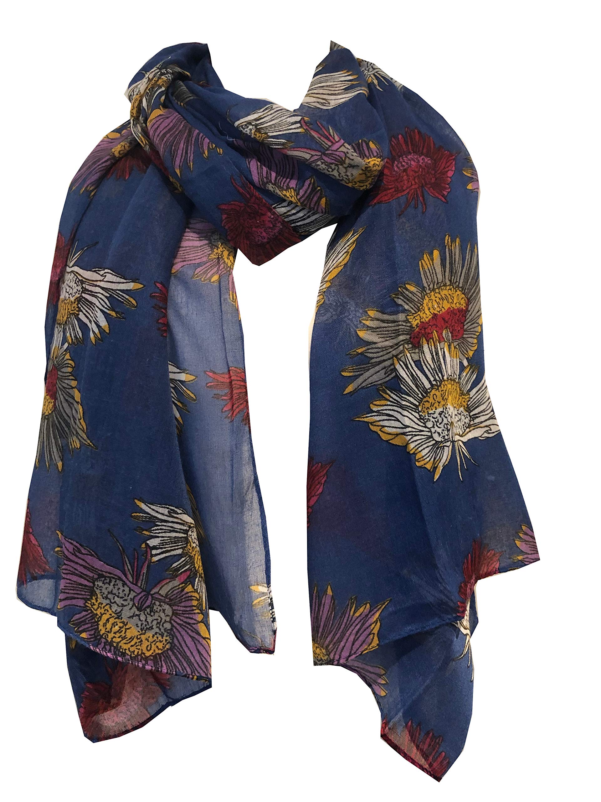 Pamper Yourself Now Dark blue colourful daisy scarf Lovely soft scarf