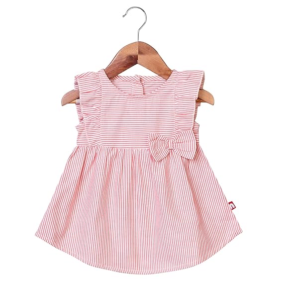 Nino Bambino 100% Organic Cotton Striped Cap Sleeve Mini/Short Dress for Girls (Pink