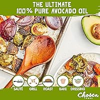 Vista 4 de Aceite de aguacate 100% puro de Chosen Foods, 1 L, sin OMG, para cocinar a altas temperaturas, freír, hornear, salsas caseras, aderezos y marinados