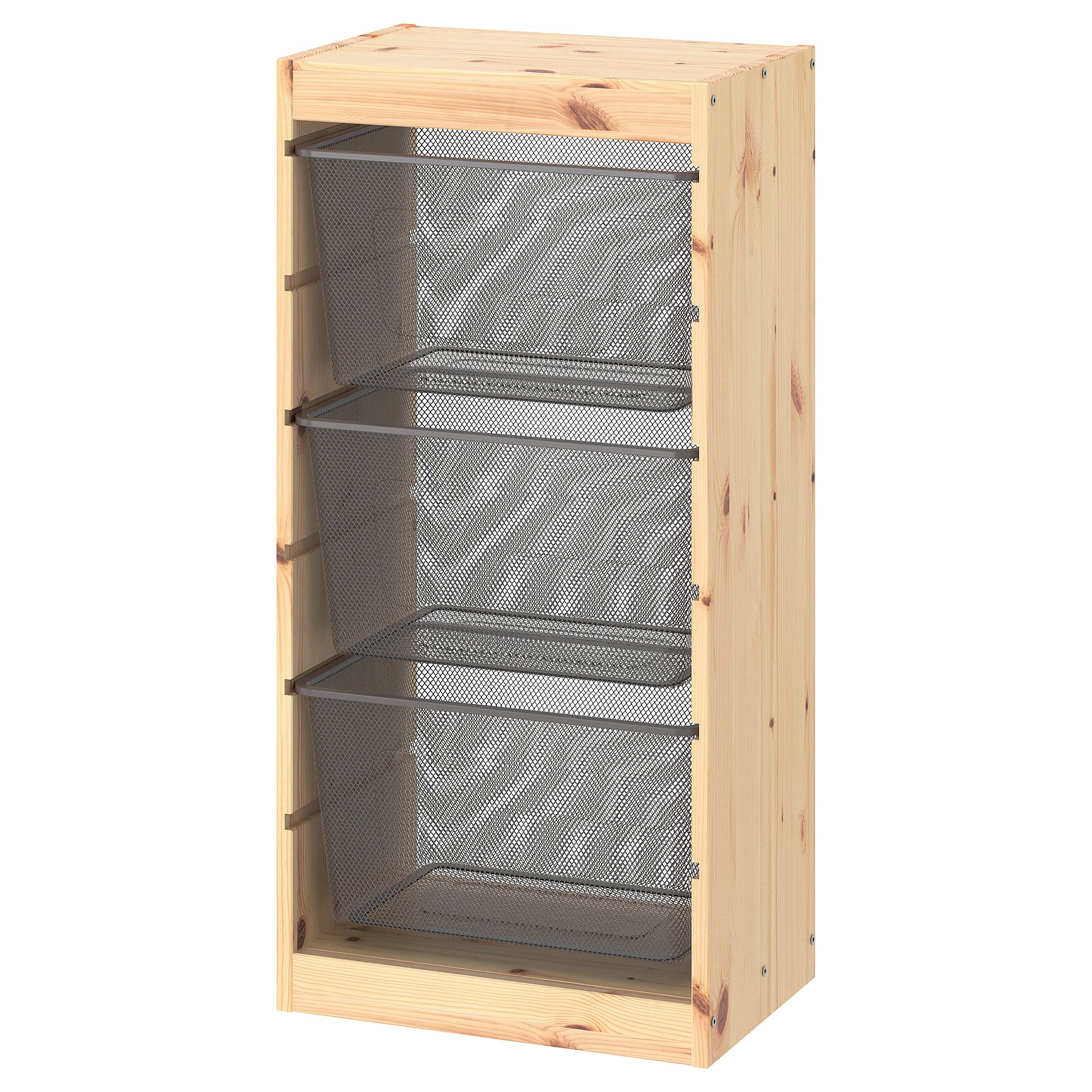 TROFAST combinaison de rangement en pin teinté blanc avec boîtes de 44x30x91 cm