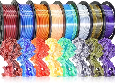 BBLIFE 8 Spool Dual Color Silk PLA 3D Printer Filament Set Silk White/Black Red/Black Gold/Black Purple/Black Purple/Blue Red/Gold Green/Blue Yellow/Pink 1.75mm Bi-Color Silk PLA 250gX8