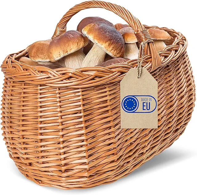 Large Wicker Shopping Basket with Handle - Natural Brown, Hand Woven, 45x32x34cm