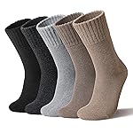 Velice Women Wool Socks Thick Thermal Hiking Warm Winter Crew Cushion Cozy Work Boot Socks 5 Pairs(Black/Dark Grey/Grey/Brown/Camel)