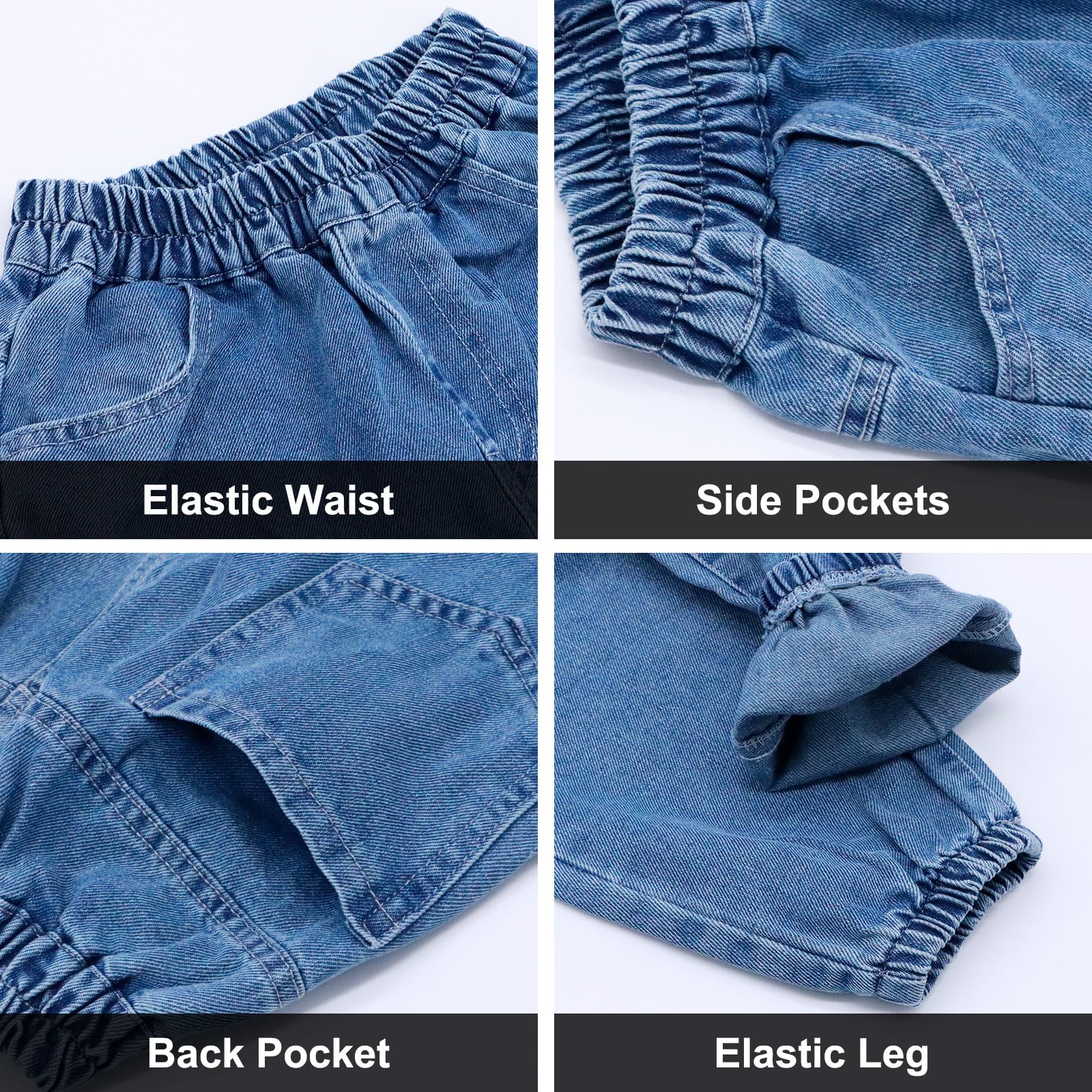 Jeans Garçon Baggy Pantalon avec Poches Loose Fit pour 6-14 Ans | Taille Élastique, Quotidien, Long Denim Jeans, avec Poches, Décontracté, Denims Mode, Casual école, Polyvalent, Ado Pantalons