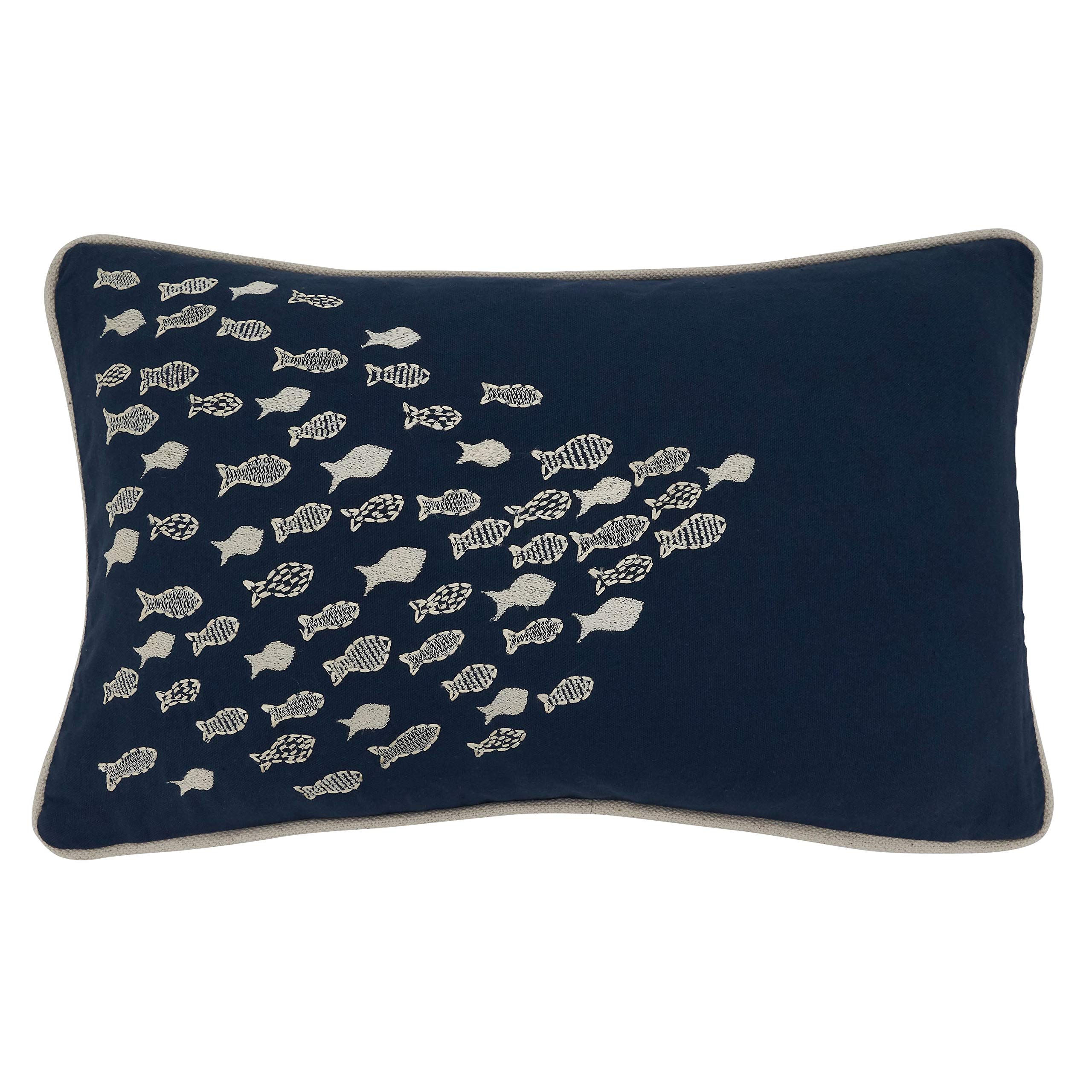 SARO LIFESTYLE Naviguer Collection School O'Fish Throw Pillow Cover, 12" x 20", Navy Blue