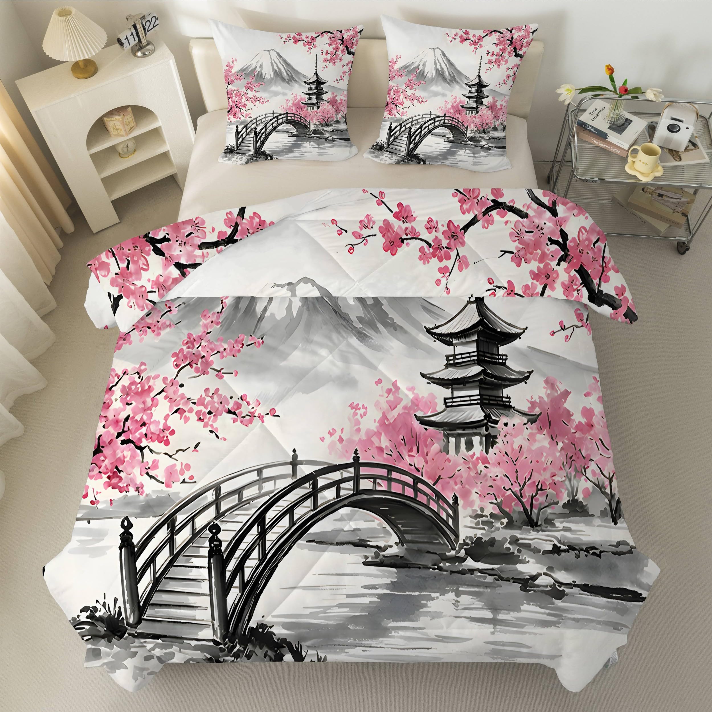 Couette 200x200 4 saisons style japonais avec édredon léger imprimé floral