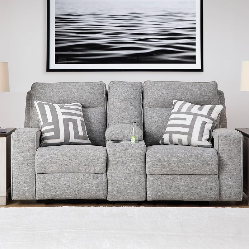 Signature Design by Ashley Power Reclining Loveseat with Console, Pewter image 2