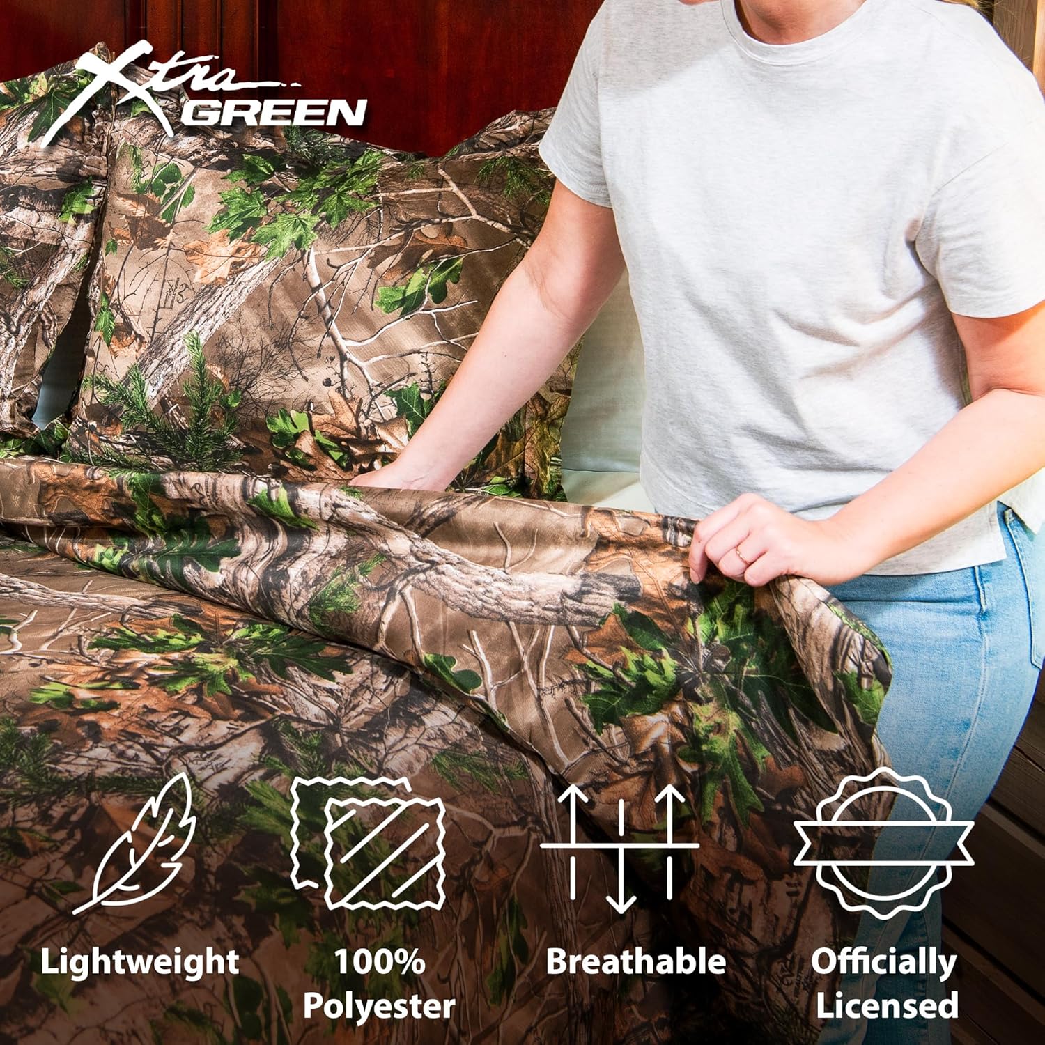 Northwest Realtree 5-Piece Full Size Bed in a Bag Set, 1 Comforter, 1 Fitted Sheet, 1 Flat Sheet, 2 Pillowcases, All Seasons Bedding, Xtra Green Camo - Image 4