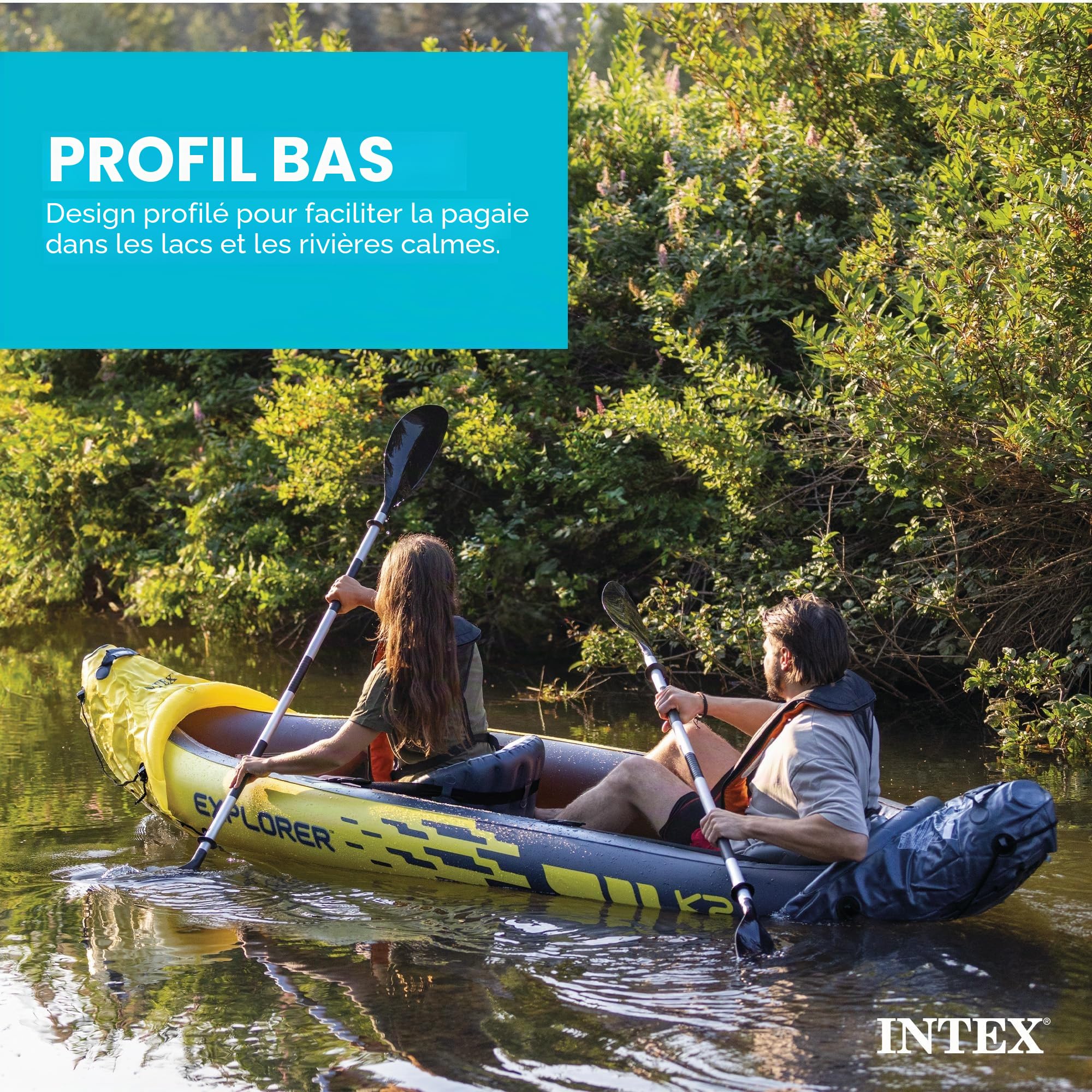 Ensemble de 2 Places INTEX Explorer K2 Kayak, Kayak Gonflable avec rames en Aluminium et Pompe à air Haute Puissance