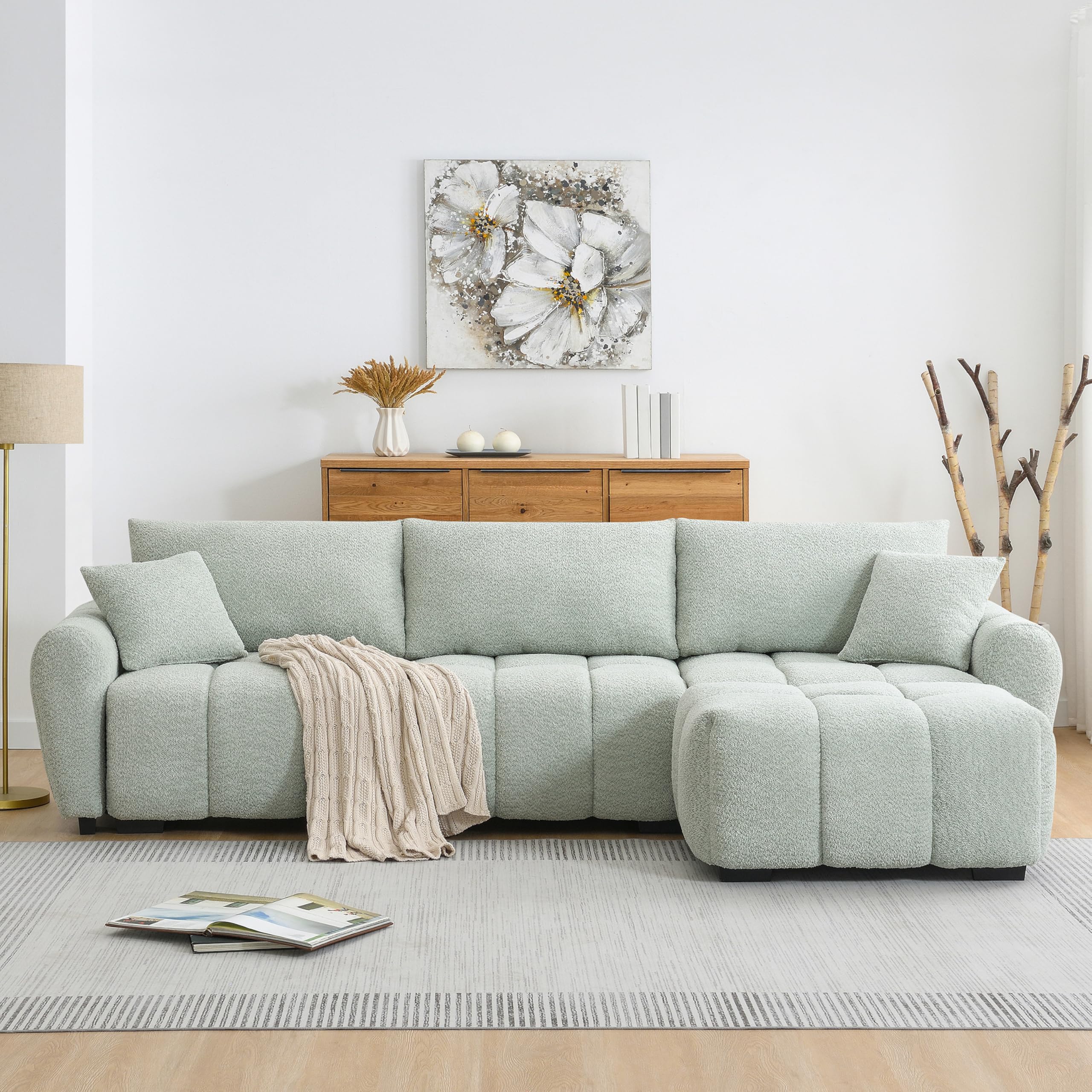Photo 1 of *** MINOR DAMAGE***ERYE 110" L-Shaped Sectional Sofa 4 Seat Tufted Sofa Couches with Ottoman, Oversized Tufted Boucle Upholstered Corner Sectional Couch for Living Room Home Apartment