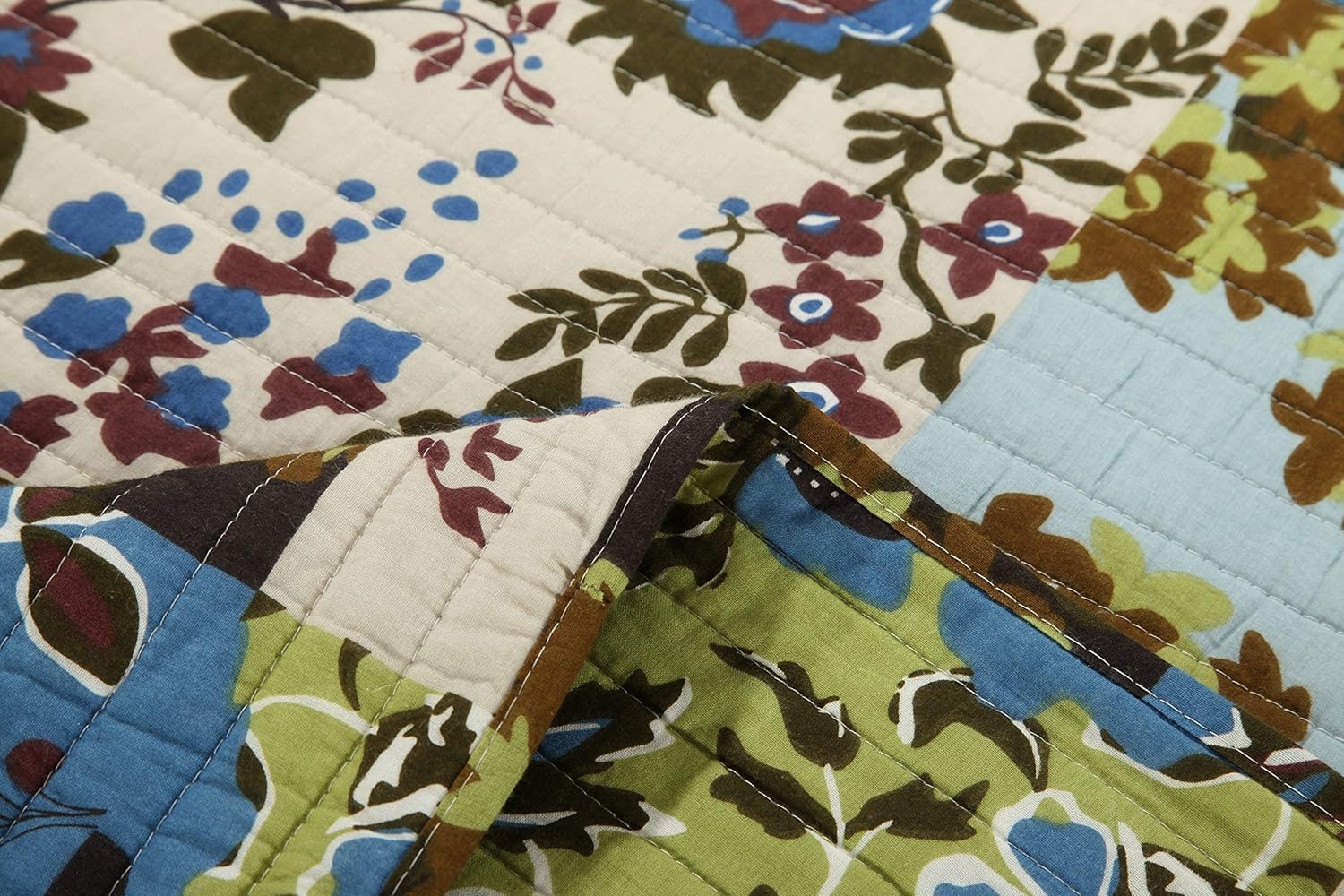Tache Queen Quilt Sets with Shams - Lost Forest - Lightweight Blue, Green, Brown Patchwork Queen Size Bedspreads Coverlet Set - Queen
