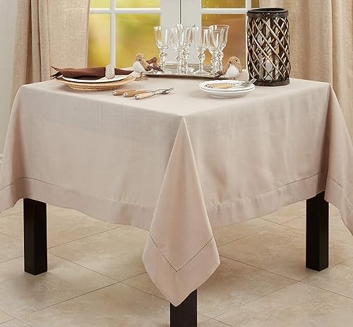 Vista 40 de SARO LIFESTYLE Mantel de borde cosido con dobladillo, marfil, 60"x60