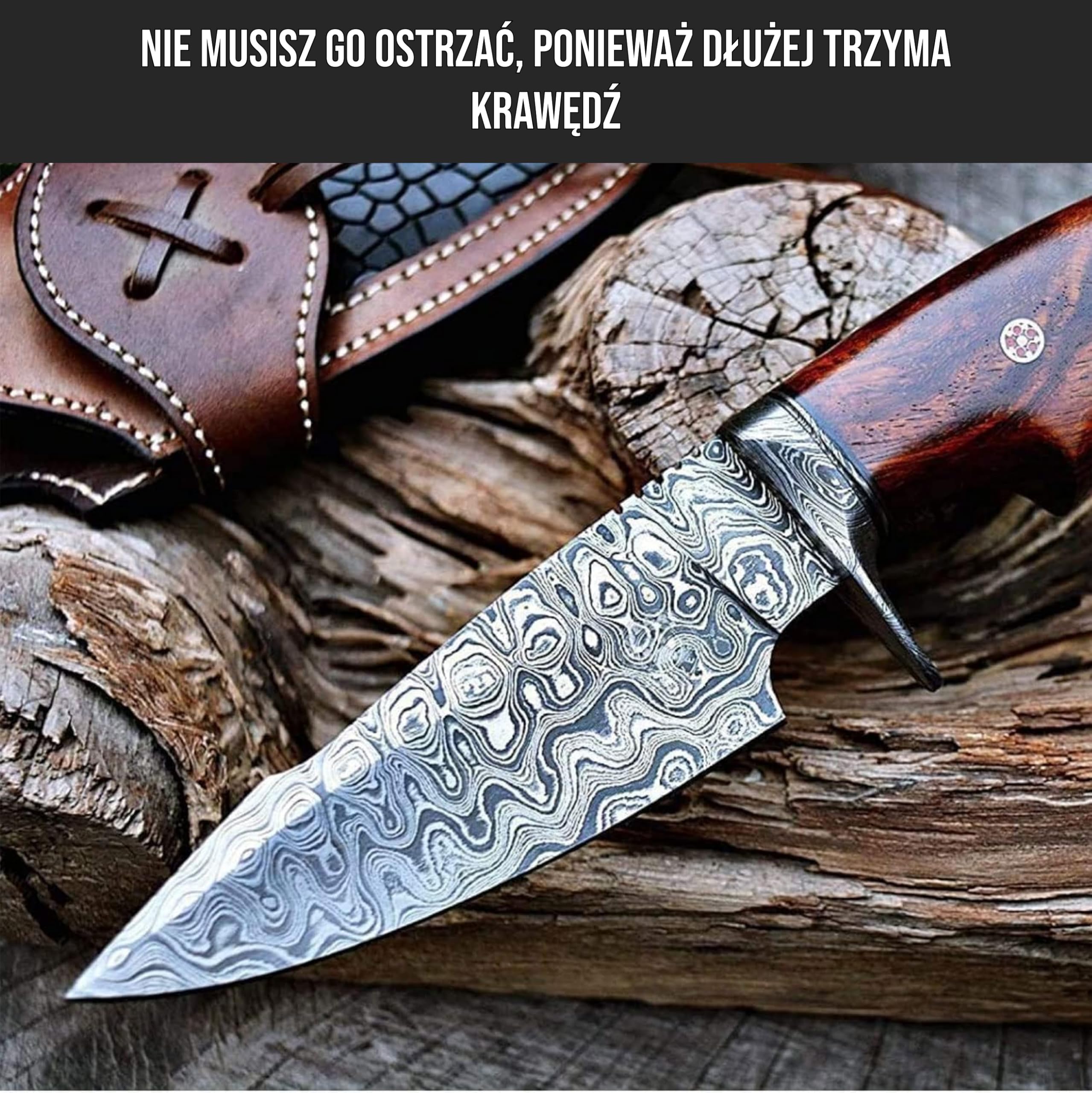 BIGCAT ROAR 10-calowy ręcznie robiony nóż myśliwski z damasceńskiej stali z skórzanym etui - idealny do skórzenia - nóż stały EDC do bushcraftu z rękojeścią z drewna orzechowego - myśliwy drapieżników