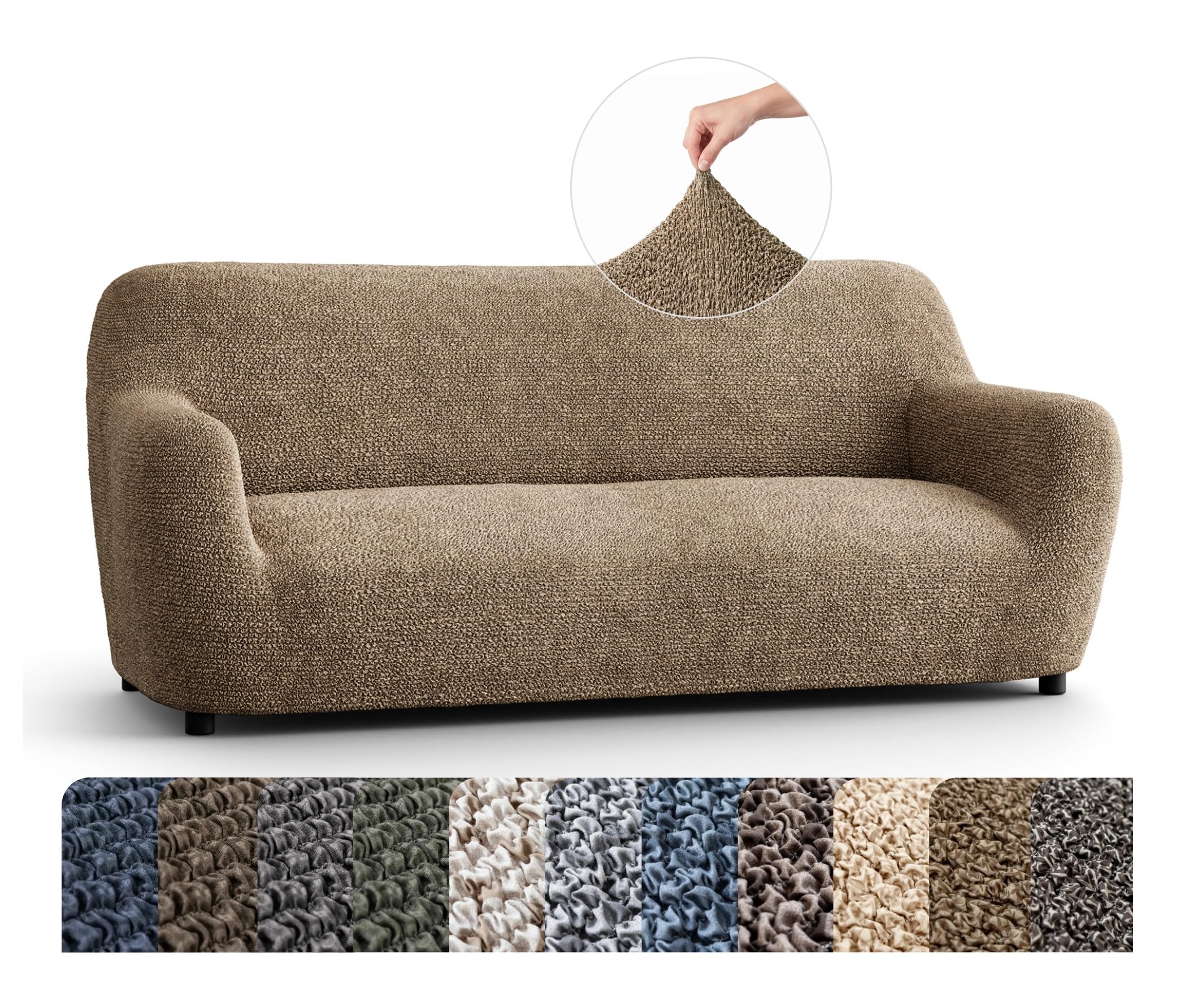 Mamma Mia Covers PAULATO BY GA.I.CO. Sofa Slipcover - Stretch Couch Cover - Stylish Cushion Sofa Cover - Soft Polyester Fabric Slipcovers - 1-Piece Form Fit Washable Protector for Pet - Microfibra - Mediterra Mocha