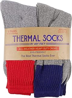 Hot Feet Outdoor 8-Pack Thermal Socks for Men, Reinforced Heel and Toe, Hiking Crew Socks, Men’s Shoe Sizes 6 – 12.5