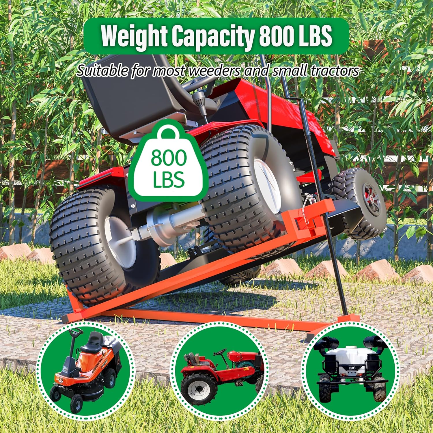 Lawn Mower Lift Jack Riding Mower Lift with Manual Handle and Power Tool Extension Handle Space-Saving 880Lbs Lawn Tractor Lift for 38inch Lawn mowers and Garden Tractors (Orange)