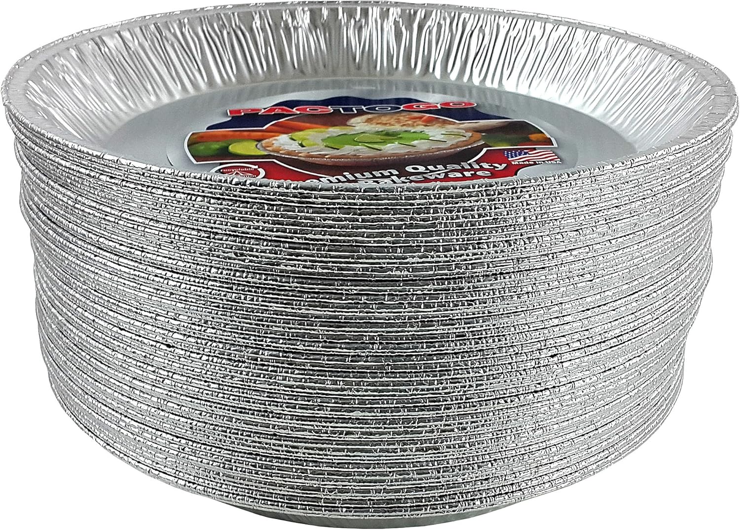PACTOGO 12" Aluminum Foil Pie Pan Extra-Deep Disposable Tin Plates (Pack of 100)
